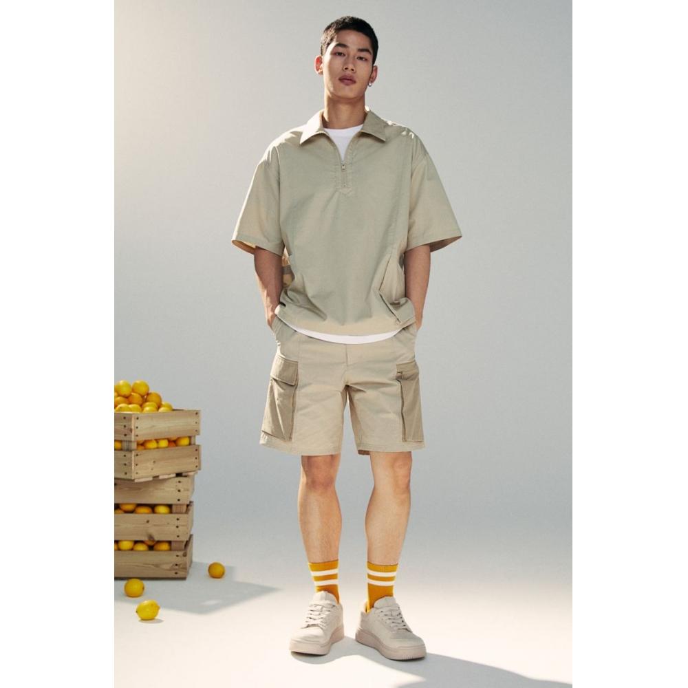 H M Loose Fit Pocket Detail Polo sHirt Dusty Green