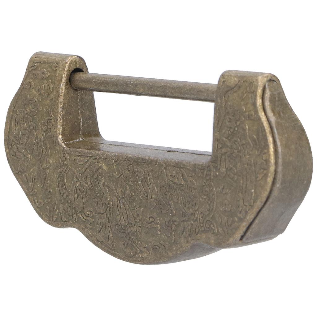 Chinese Carved Lock Set Ming Qing Dynasty Antique Brass Padlock for Cabinet Jewelry BoxAntique Brass Color