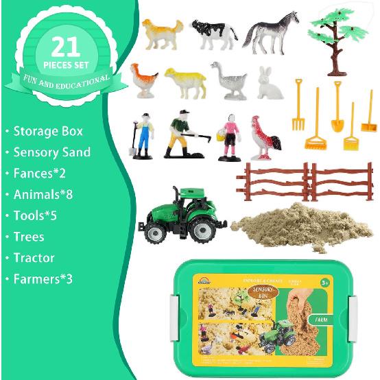 Farm Sensory Bin, Farm Sensory Toys with Play Sand for Toddlers Boys and Girls, Kids Toys Gift Sand Box for Age 3 4 5 6 7 8