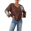 Women S V Neck Pullover Sweater With Flower Embroidery Casual Style