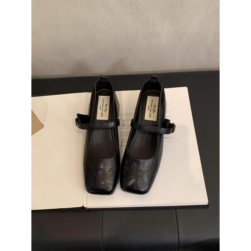 Retro square head light mouth thick heel single shoes female spring and autumn new fairy soft leather Mary Jane small leather shoes
