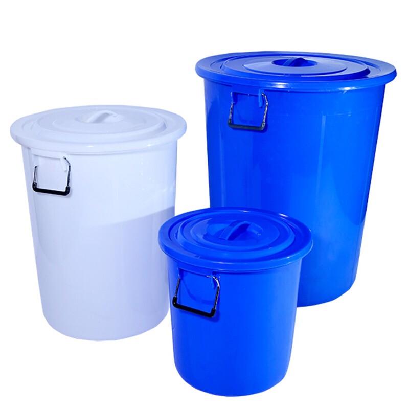 100L Heavy-Duty Plastic Round Trash Can with Lid