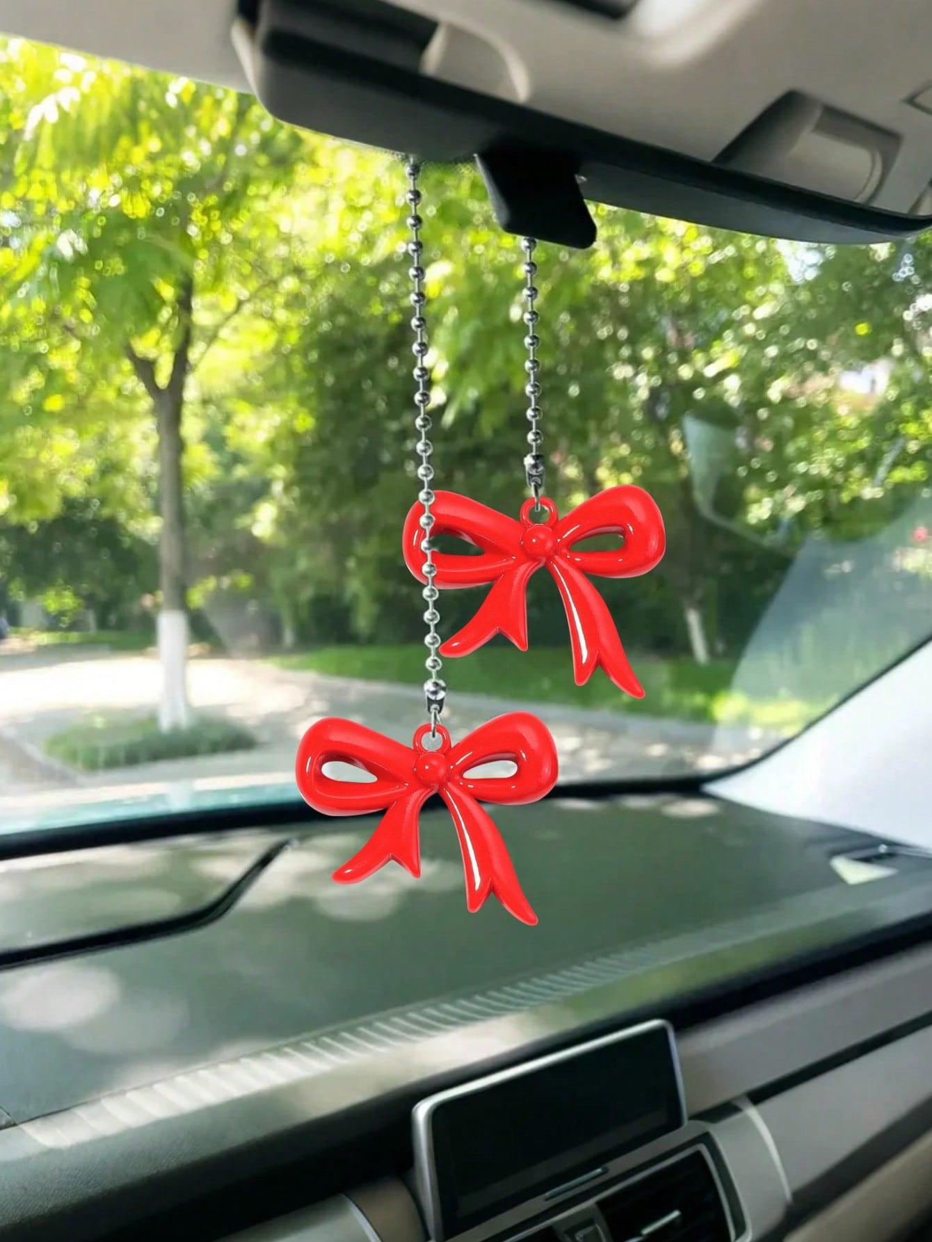 

Cute & Classy Bow Rearview Mirror Charm, Sleek Stainless Steel Beaded Chain, Feminine Touch (No View Block), Decorative Rearview красный