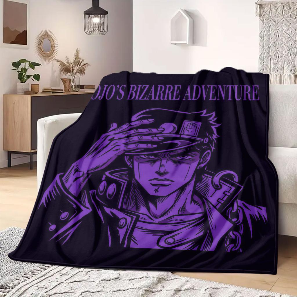 JOJO New 2D Print Flannel Blanket, Anime Graphic for Sofa Bed, Cozy Travel Picnic Essentials Wrap_LIAN