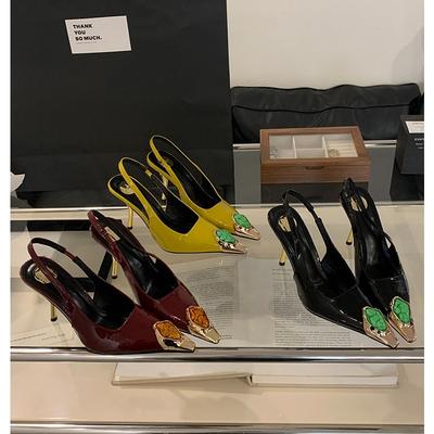 Fashion Street Style Design Inlay Diamonds Woman Pumps Sandals Elegant Sexy Thin Heels Pointed Toe Banquet Prom Slingbacks Shoes