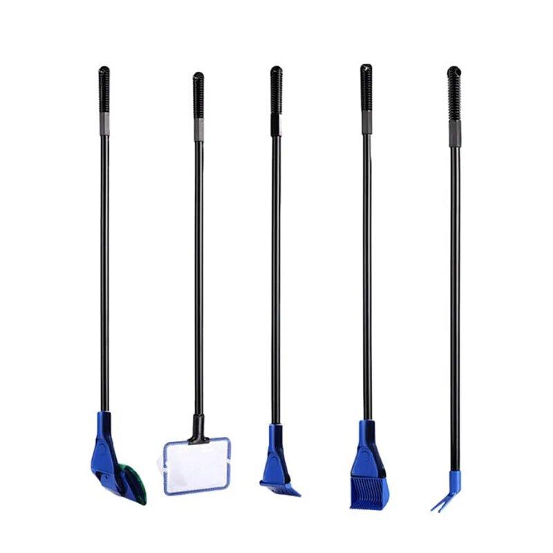 Aquarium Tank Cleaner Set Fish Net Gravel Rake Algae Scraper Fork Sponge Brush Glass Cleaner For Aquarium Cleaning Tools 5 In 1