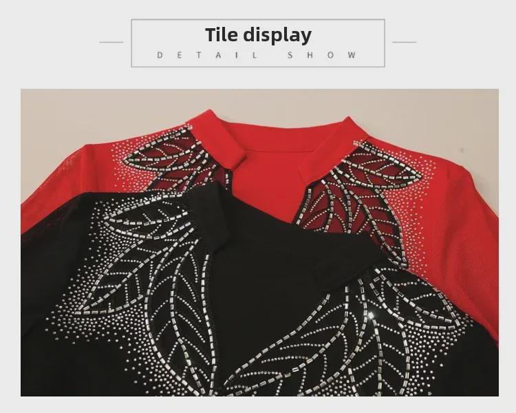 Bluză de toamnă 2023 de designer, slim fit, cu mâneci lungi, cu detalii hot diamond pentru femei