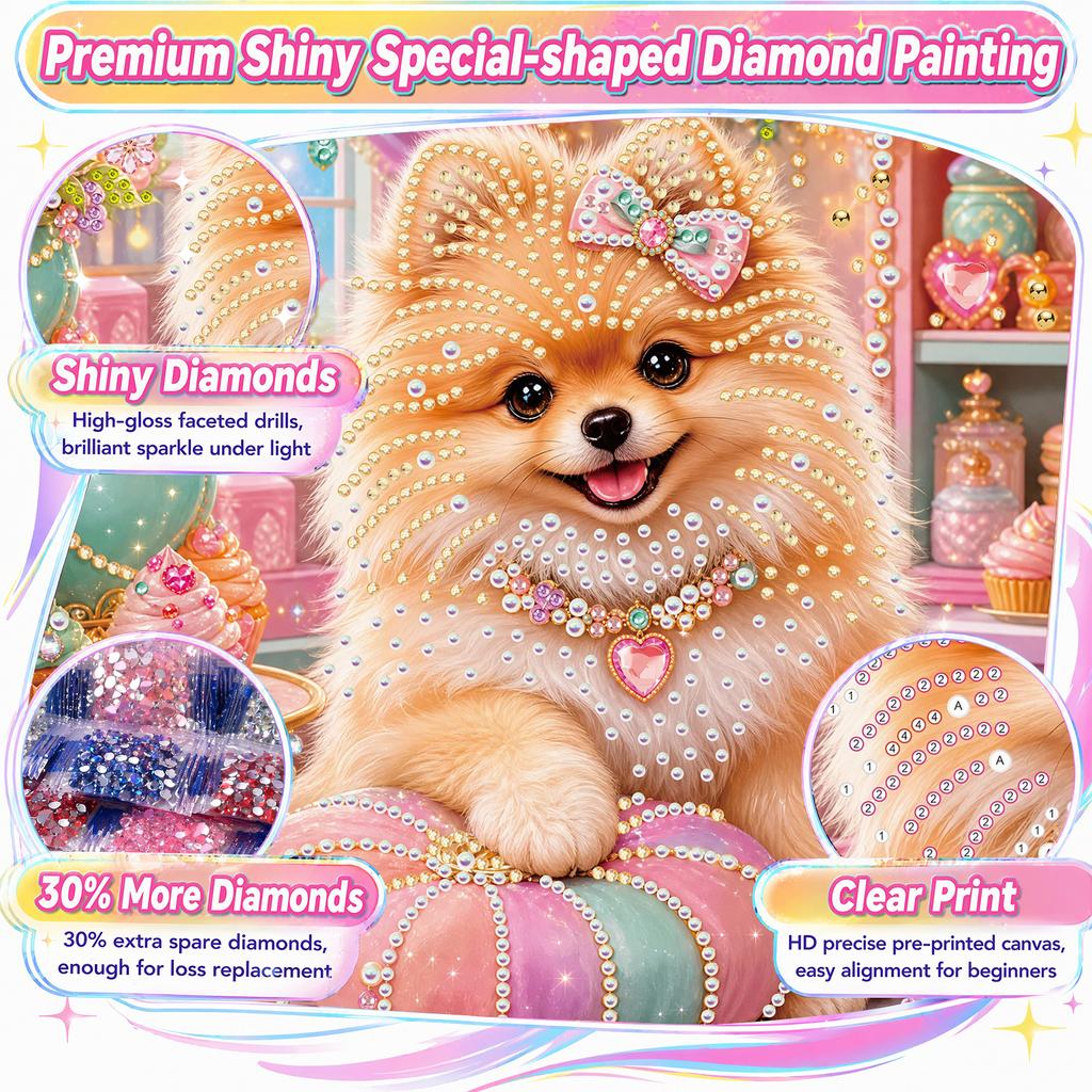 Dog Special Shaped 5D DIY Partial Drill Diamonds Dots Gem Art Kits for Adults DIY Gift Home Decor Diamond Dots Paintings 30x30cm