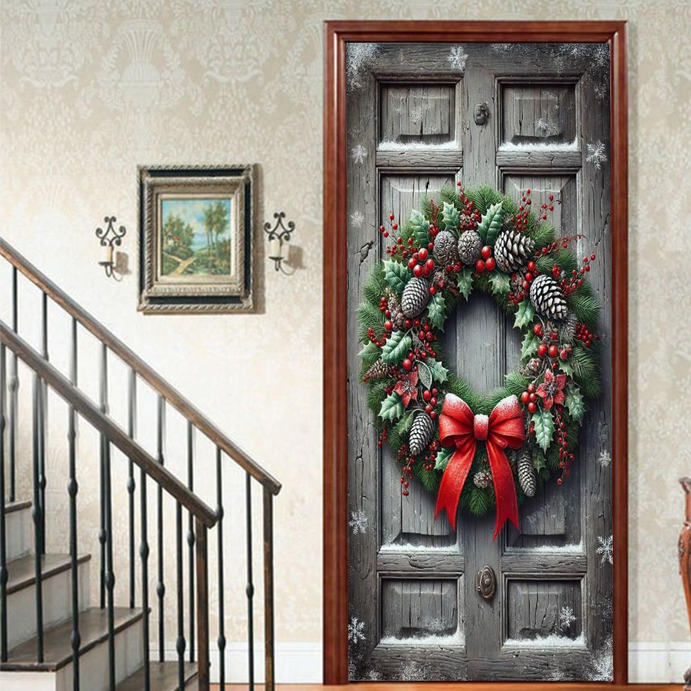 Christmas Tree PVC Self-Adhesive Waterproof Door Sticker Modern Simulation Door Mural Wallpaper Living Room Study Home Decor Art Door Poster