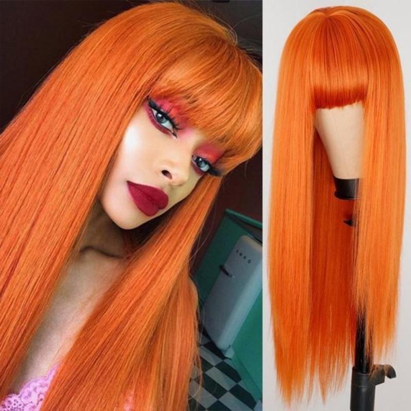 Dlhá rovná vínová červená čierna sivá ružová parochňa s ofinou Parochňa zo syntetických vlasov pre ženy Parochne odolné voči teplu Cosplay promová parochňa