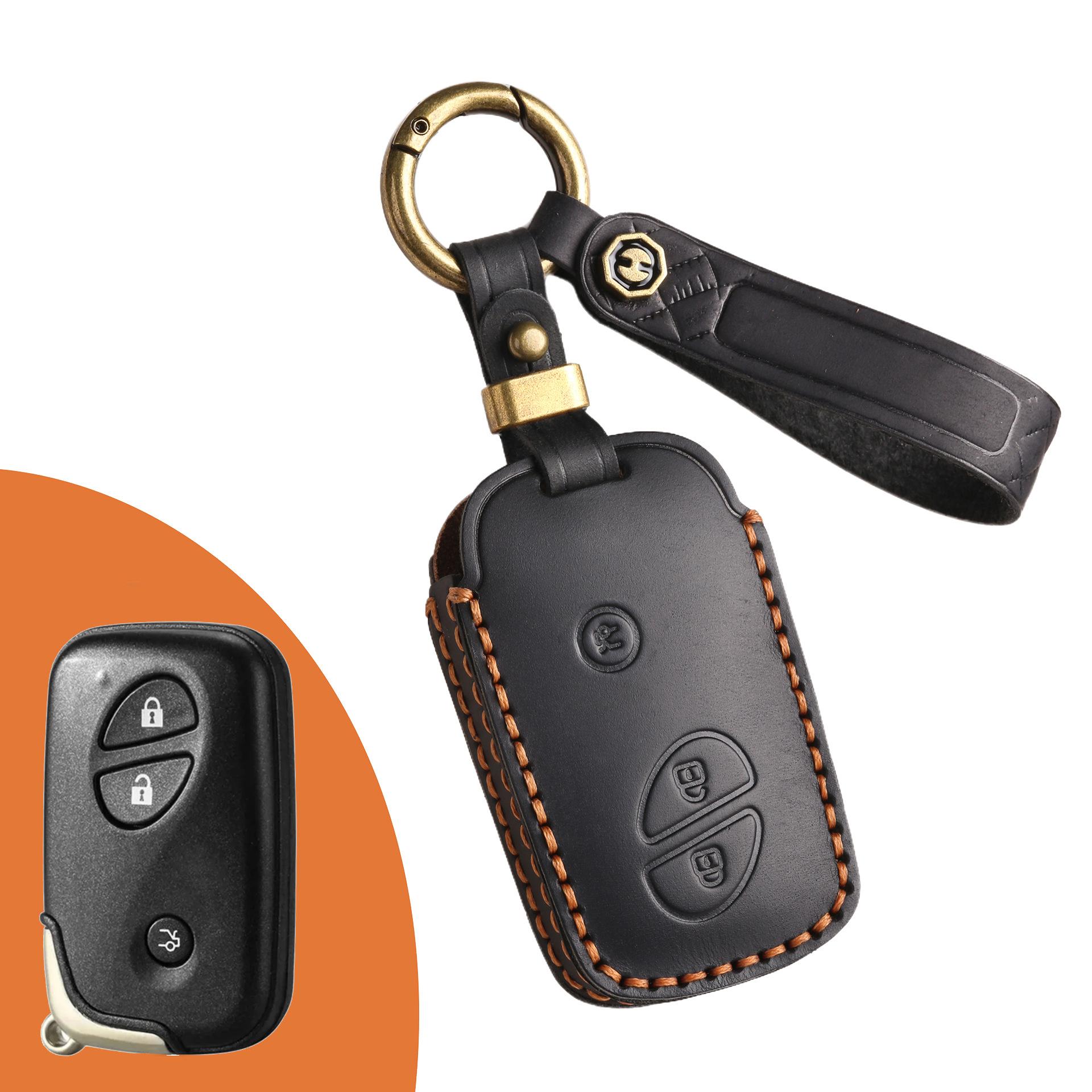 Leather Key Fob Cover for Old Lexus RX270 ES240 LX570, 3/4 Button Full Protection Case with Vintage Key Ring & Leather Strap