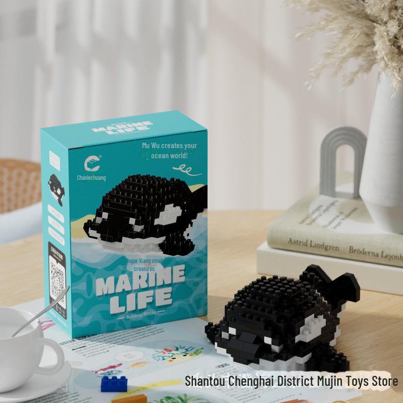 Marine Life Mini Block Toy Set: Shark & Penguin Compatible with Lego