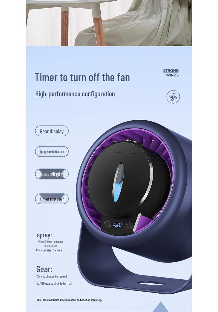 High-Power Wall-Mountable Desktop Fan with Type-C Charging & Digital Display
