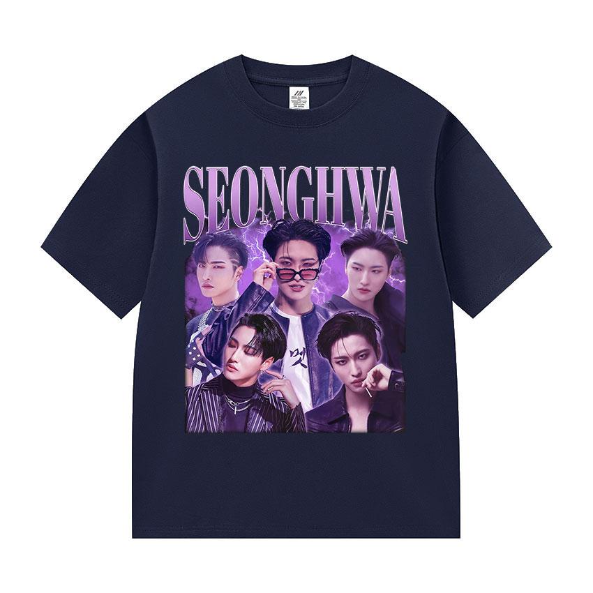 Korean Ateez Seonghwa World Tour 2025 T Shirt Men Women Retro Cotton Short Sleeve T-shirts Hip Hop Loose Kpop T-shirt Streetwear