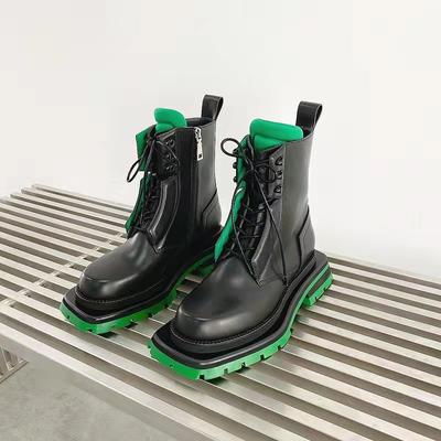 Mode Mode Damenstiefel Leder Runde Zehe Tooling Stiefel Unisex Stiefel Stiefeletten Motorrad Klobiger Absatz Plateau Stiefel Damen