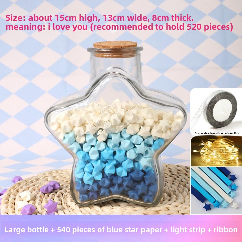 DIY DIY Stars Wishing Bottle Glass Bottle with Shiny String Lights Origami Stars Paper Strips Rainbow Color Paper Star