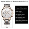 NIBOSI Men's Big Face Chronograph Analog Watch Stainless Steel Casual Date Display