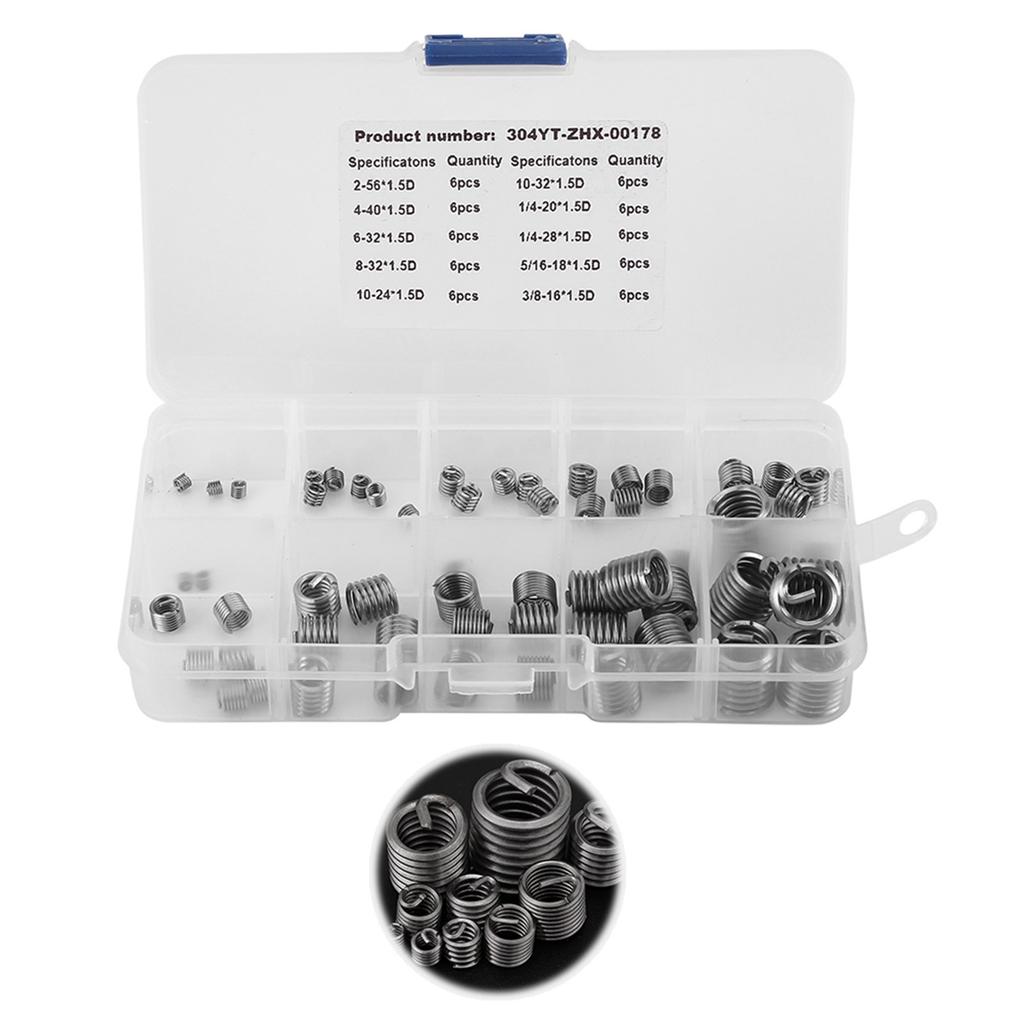 60pcs 304 Stainless Steel Wire Screw Sleeve Thread Repair Insert Assortment Kit