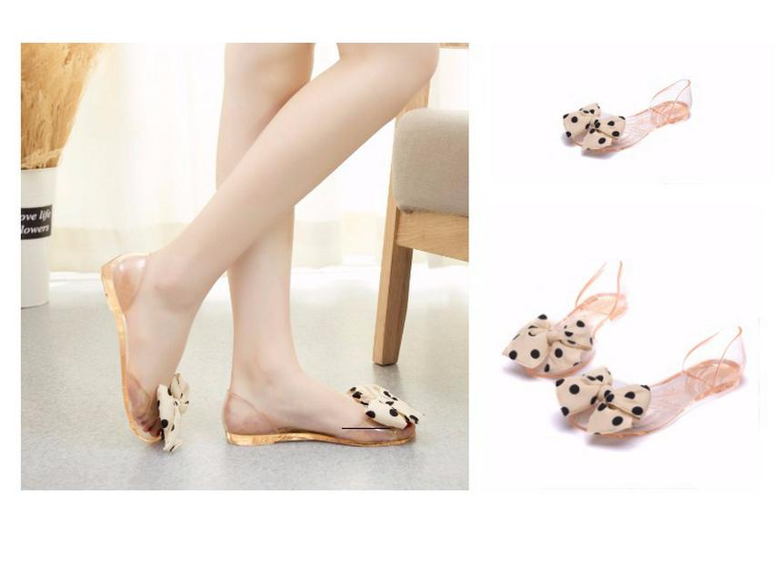 Damen Pünktchen Schleife Flache Jelly Slip-On Sandalen