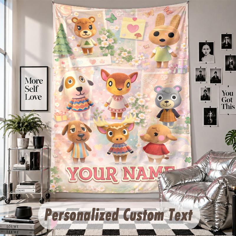 Custom Tapestry Wall Hanging, Animal Crossing Personalized Name Text Home Wall Decor