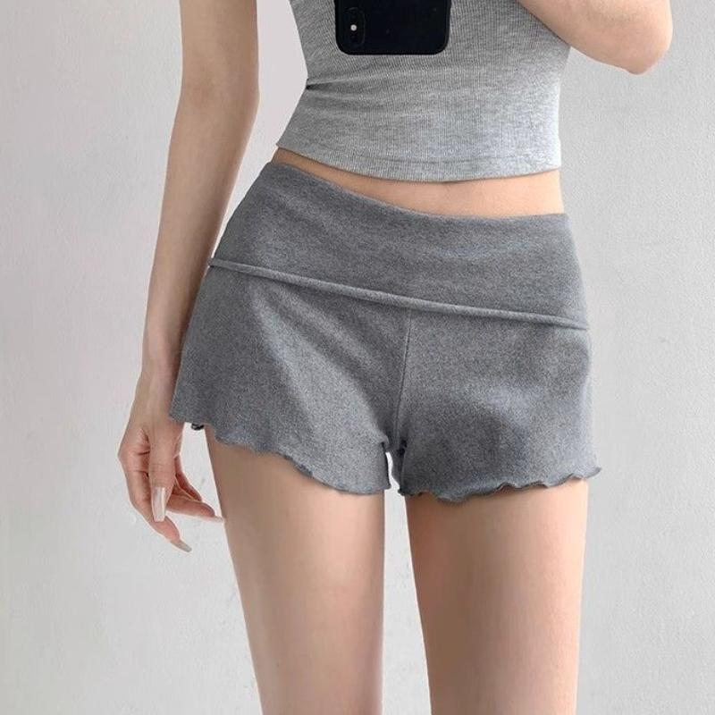 Bequeme graue schwarze Pilzkanten-Shorts für Damen-Frühlings- und Sommer-Outdoor-Bekleidung Leichtgewichtige, gewichtslose, sexy Falt-Shorts mit niedriger Taille