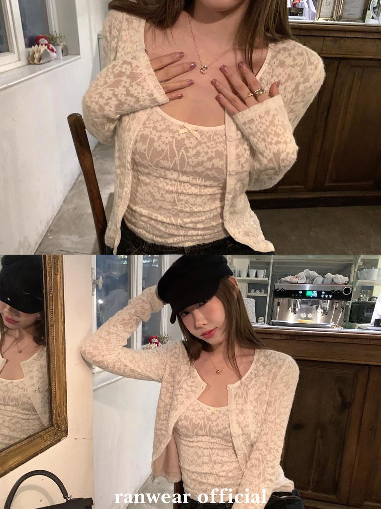 Chic French Lace Camisole & Round Neck Cardigan Set - Early Spring Style Women's Two-Piece Top