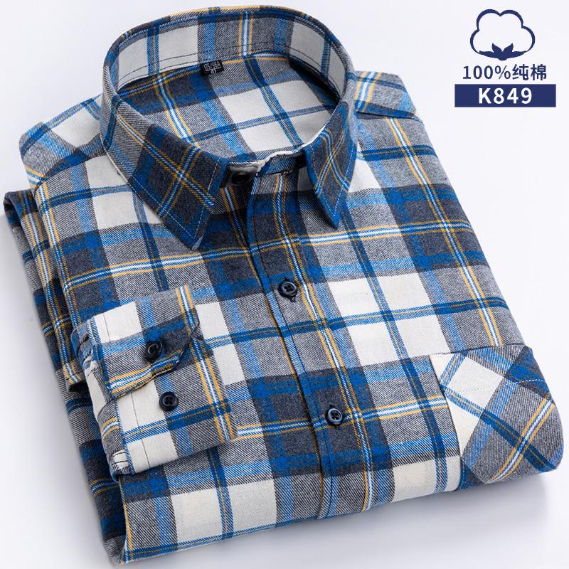 Oversized S~6XL Men's Plaid Shirt Long Sleeve Autumn Spring Soft Standard Fit 100% Cotton Brushed Outerwear Casual Man Clothing