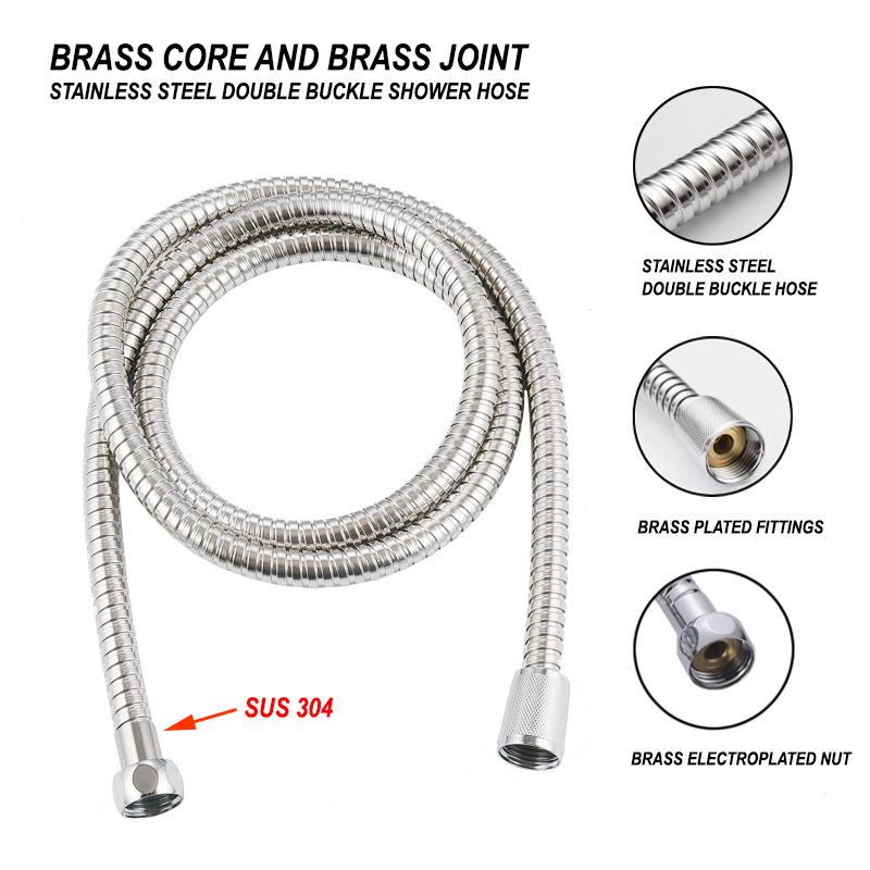 European & Japanese Style High-Pressure Shower Hose: 1.5-2m, Cold/Hot Water, Copper Cap, Stainless Steel, Double Buckle