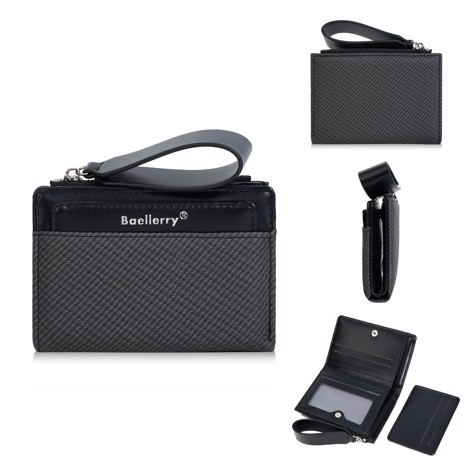 

High-End Women s Short Wallet with Wrist Strap - Multiple Card Slots & Fashionable Zipper Coin Purse чёрный
