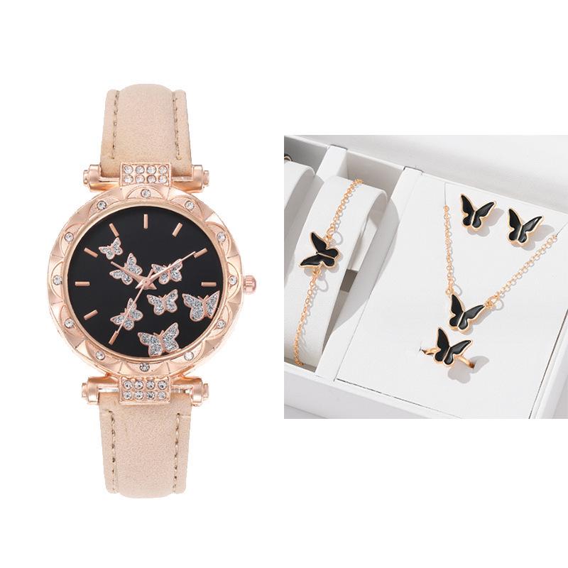 5-Piece Women’s Butterfly Quartz Wristwatch Jewelry Set - New Style Fashion Watches
