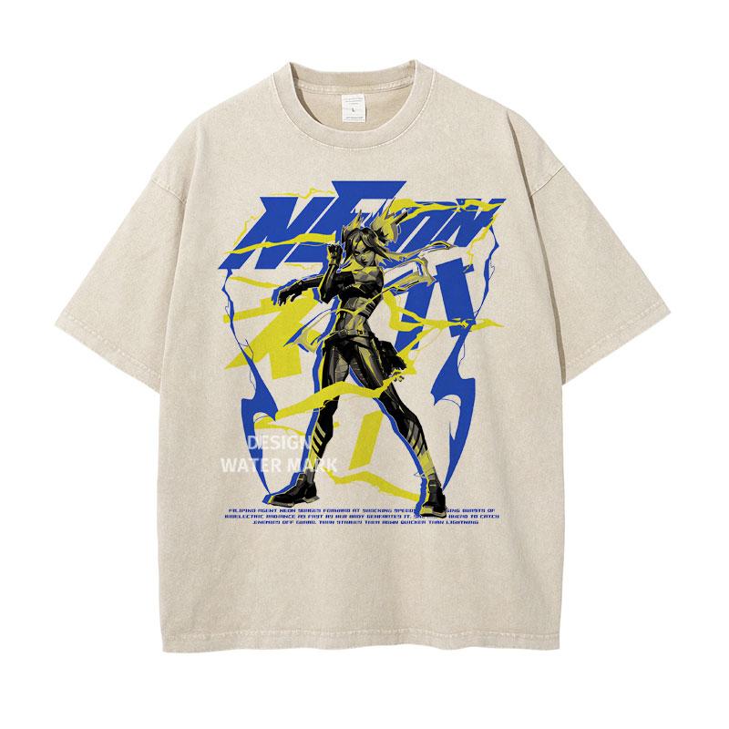 

Anime VValorant Tshirt Manga Vintage Washed Omen T Shirts Oversized Brimstone T Shirt Manga Neon Sova Raze Rayna Tops Tees Men S