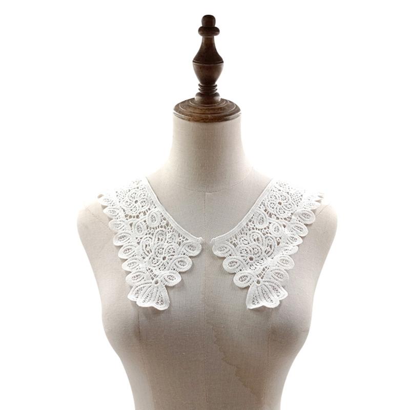 Royal Style Cotton Fake Collar Shawl Wrap Hollow Out Floral Lace Ruffled Trim Necklace Pointed  Lapel Blouse Dropshipping