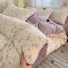 Class A Maternal And Infant Grade Knitted Cotton Double-Layer Yarn Four-Piece Set Simple Floral Bed Sheet Quilt Cover Dormitory 3Pcs Set Factory