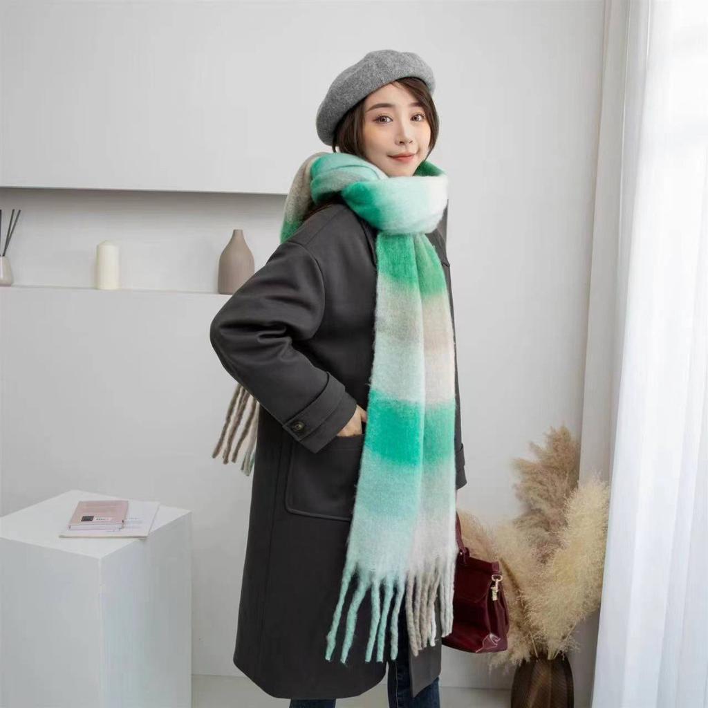 Rainbow Scarf Women's Winter Shawl Couple Colored Plaid Warm Thickened Ins Trendy Cute Girl Student Versatile