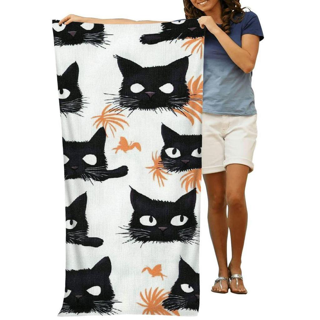 Black Cat Cute Beach Towel for Adults Towel Blanket Ultra Absorbent Quick-Drying Pool Towels for Travel Swimming Camping