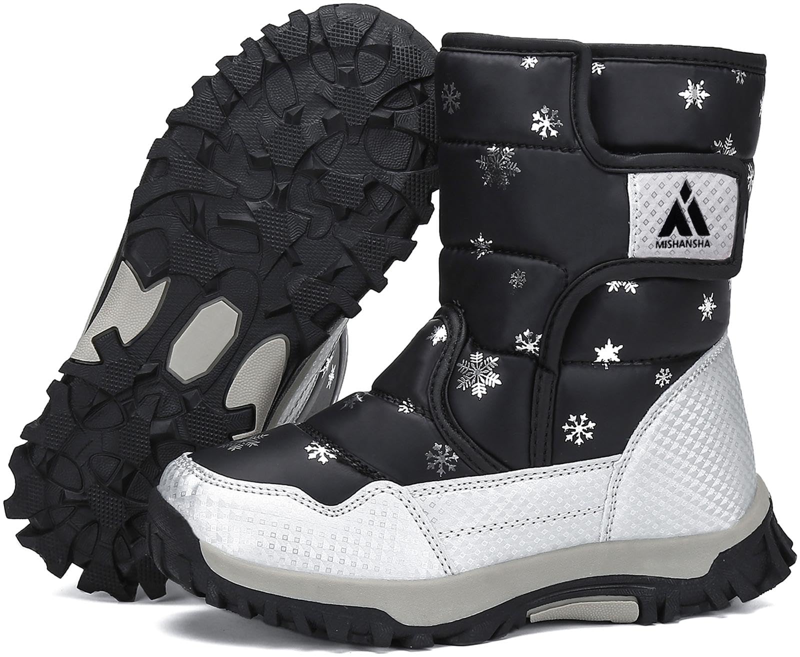 

Mishansha Зимние Снежные Ботинки с Флисом Водонепроницаемые и Идеальные для и Игр в для Мальчиков и Девочек Детская Подкладка, Нескользящие, Школа, На улице, чёрный