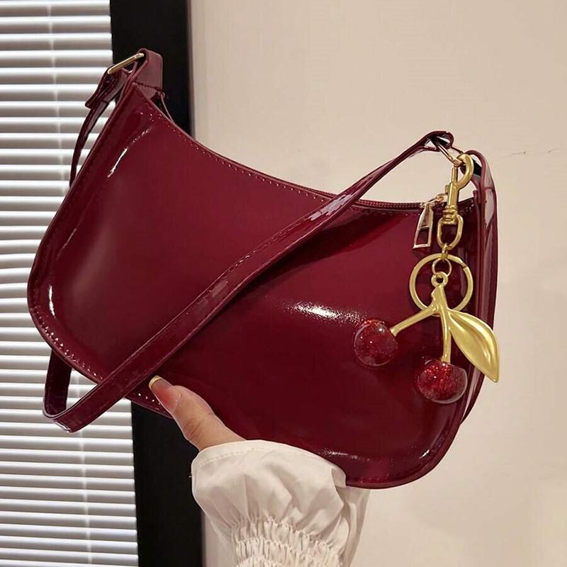 Yogodlns Vintage Retro Kabelka přes rameno pro ženy PU kůže Podpažní Crossbody Dámská Ležérní Kabelka Peněženka s třešňovým přívěskem