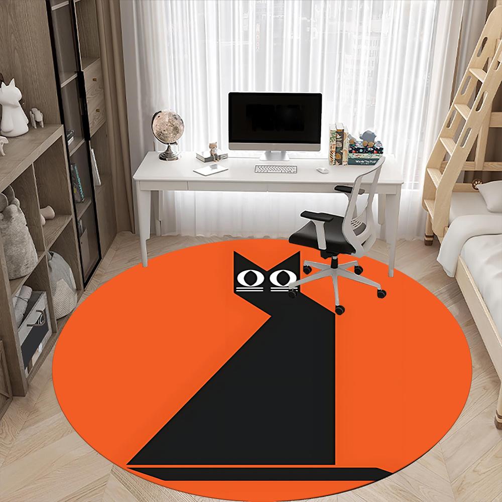 1pc Cat Orange Office Round Area Rug, Indoor Mat Suitable ForOffice, Under Office Chairs Bedroom Living Room Home Decor, Room Decot209