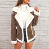 Yousheng Faux Suede Jacket for Women Casual Lapel Thick Sherpa Lined Coat Winter Fuzzy Fleece Trench Coat with Pockets