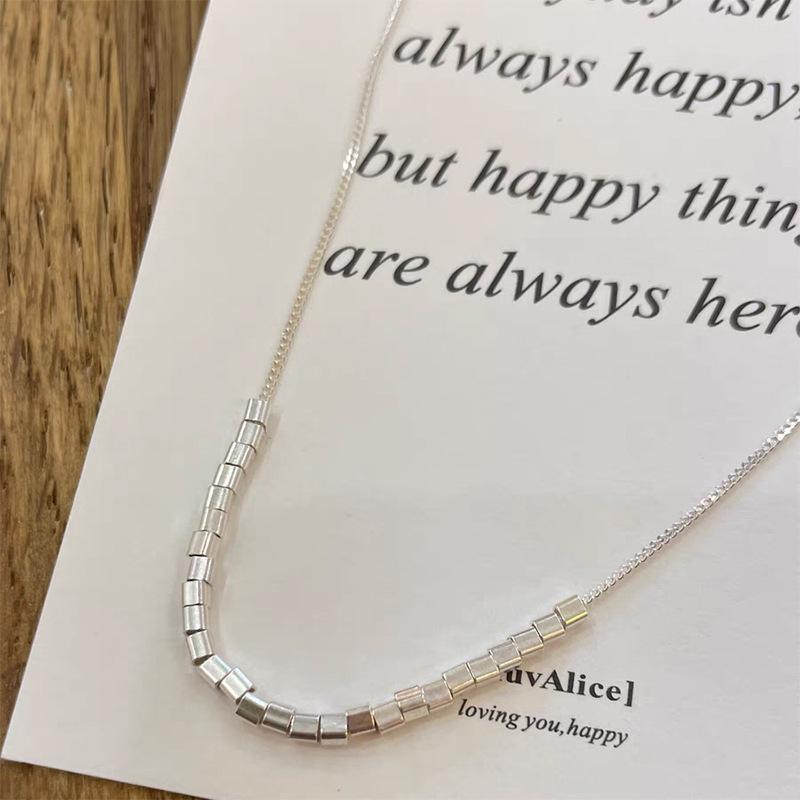 S925 Sterling Silver Square Necklace - Niche Design with Crushed Silver, Cold Aesthetic, Simple Birthday Gift. S925 Silver