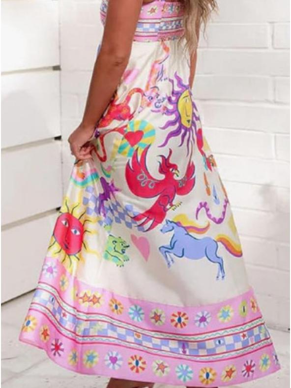2026 Women's Casual Long Dress - Spaghetti Strap, Floral, High Waist, Sleeveless, Wide Hem