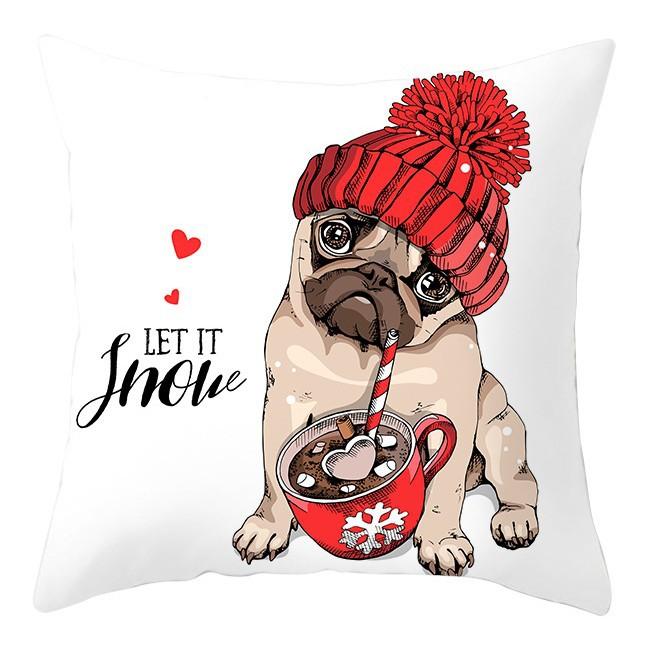 Cartoon Christmas Dog Car Pattern Pillow Case Festive Home Decoration Office Car Cushion Pillow Case