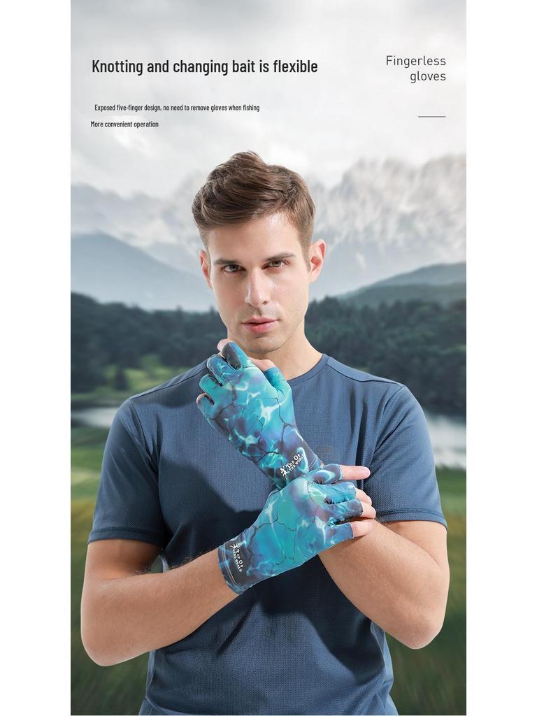 XG55 Outdoor Non-Slip Half-Finger Fishing Gloves: Breathable, Sweat-Absorbent, Wear-Resistant, Ice Silk Design. Ideal for Fishing, Cycling.