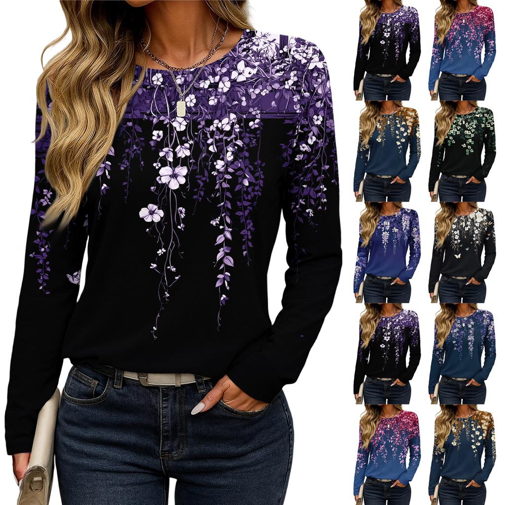 Long Sleeve Shirts For Women Cute Print Graphic Tees Blouses Casual Plus Size Basic Tops Pullover
