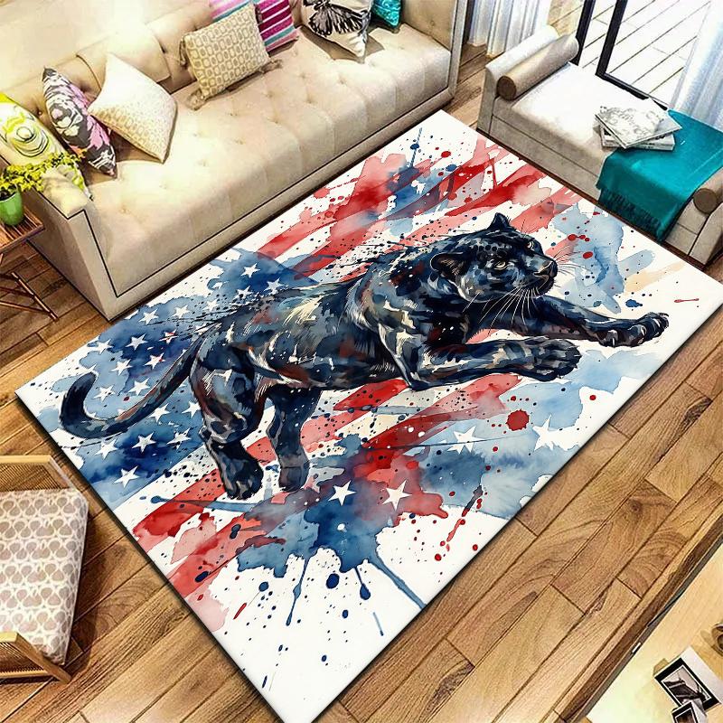 American Flag Animals Pattern Square Carpet,Area Rug,Carpet Rug for Living Room Bedroom Sofa Playroom Decor,Non-slip Floor Mat,Holiday Birthday Gifts