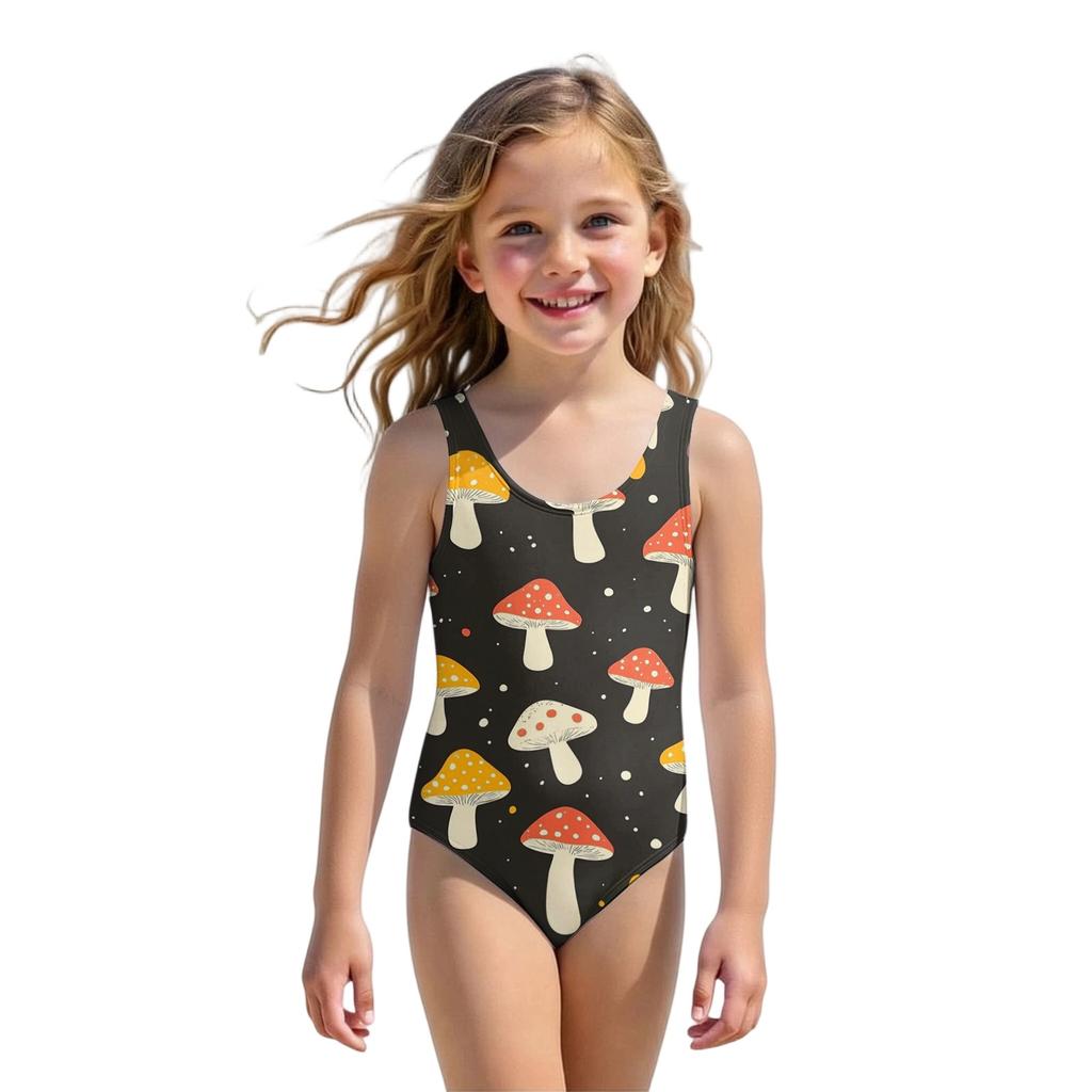 Maiô Infantil de Peça Única Verão Moda Casual Sem Mangas com Estampa de Cogumelos Adequado para Praia Piscina Atividades Aquáticas