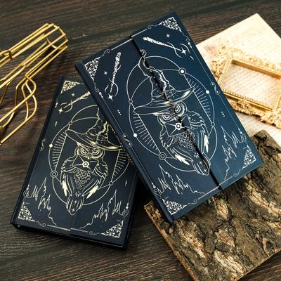 Magic Hat Owl Theme Hard Shell Notebook Creative Magnetic Notebook Student Handbook Diary Small Blue Book
