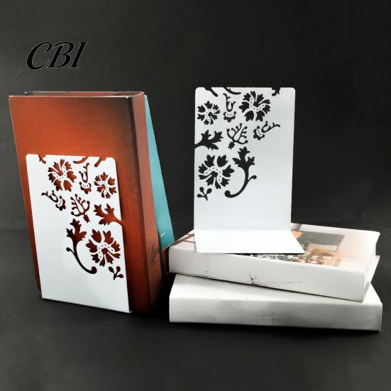 Cave Design Bookend 2PCS Metal Bookends, L-Shaped Reinforced Support Book Holder, with Non-Slip Non-slip Pads, Hollow Floral for Bookshelves