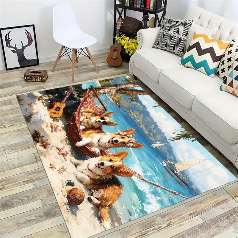 Autumn Orange Cat Area Rug, Lazy Cat Floor Mat