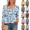 Damen Casual Tops V-Ausschnitt Pull Streifendrucke Siebenärmel Tops